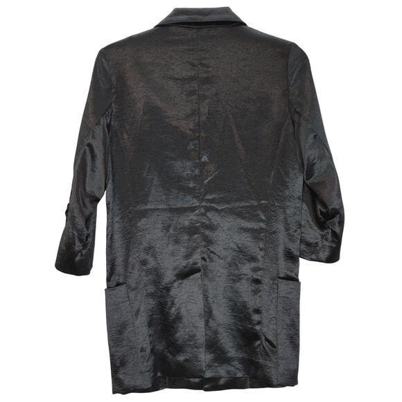 AQUA Blazer Jacket Lined Satin Black Notch Collar Pockets Womens Medium - Picture 2 of 6